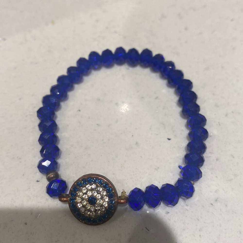 Blue Beaded evil eye Bracelet Austrian Crystal - Picture 4 of 6
